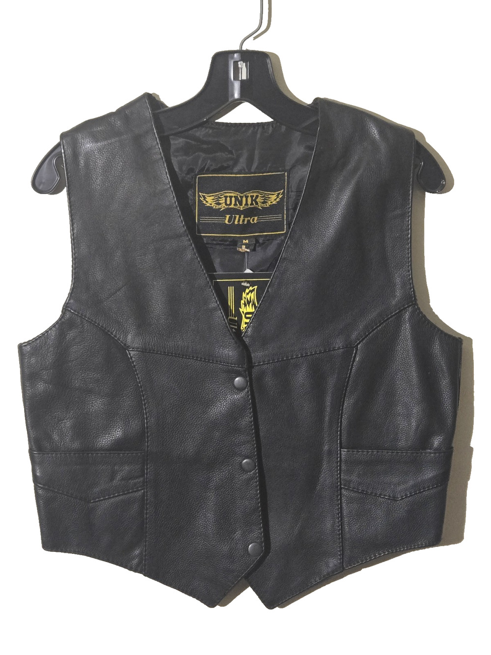Unik Ultra 385 women's Black Leather Biker Vest Size Medium